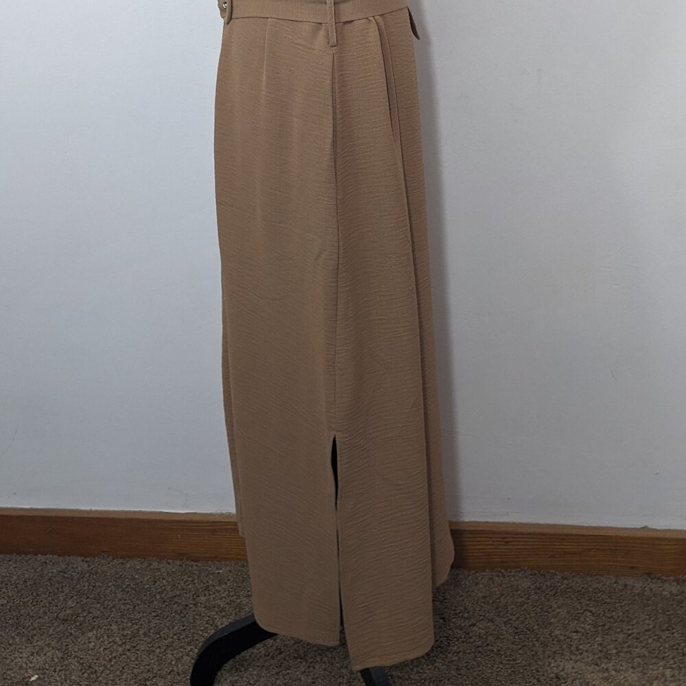 NWT Grace Karin Beige Sleeveless Summer Textured Midi Dress Belted Buttons XL - Picture 6 of 13